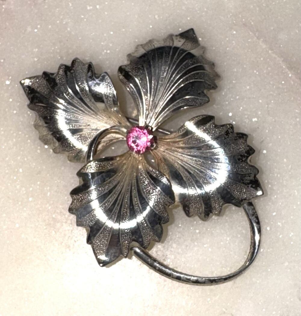 Vintage FORSTNER 925 Sterling Silver Pink Topaz Flower Floral Brooch Pendant